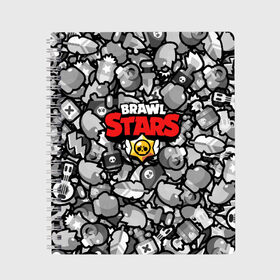 Тетрадь с принтом BRAWL STARS в Екатеринбурге, 100% бумага | 48 листов, плотность листов — 60 г/м2, плотность картонной обложки — 250 г/м2. Листы скреплены сбоку удобной пружинной спиралью. Уголки страниц и обложки скругленные. Цвет линий — светло-серый
 | android | brawl stars | colt | crow | games | leon | penny | poco. | shelly | spike | wanted | брав | бравл старс | звезды | игры | мобильные игры | старс