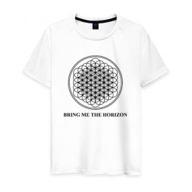 Мужская футболка хлопок с принтом BRING ME THE HORIZON в Екатеринбурге, 100% хлопок | прямой крой, круглый вырез горловины, длина до линии бедер, слегка спущенное плечо. | bmth | bring me the horizon