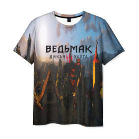 Мужская футболка 3D с принтом ВЕДЬМАК:ДИКАЯ ОХОТА в Екатеринбурге, 100% полиэфир | прямой крой, круглый вырез горловины, длина до линии бедер | 