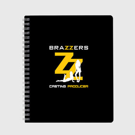 Тетрадь с принтом Brazzers Casting-producer в Екатеринбурге, 100% бумага | 48 листов, плотность листов — 60 г/м2, плотность картонной обложки — 250 г/м2. Листы скреплены сбоку удобной пружинной спиралью. Уголки страниц и обложки скругленные. Цвет линий — светло-серый
 | adults | brazzers | casting | girls | inscription | logo | movies | producer | silhouette | studio | девушки | кастинг | логотип | надпись | продюсер | силуэт | студия | фильмы