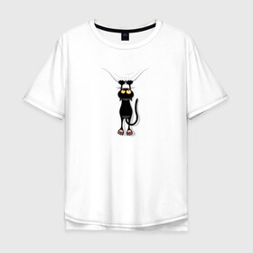 Мужская футболка хлопок Oversize с принтом Кот Повис в Екатеринбурге, 100% хлопок | свободный крой, круглый ворот, “спинка” длиннее передней части | домашнее животное | животное | кот | котенок