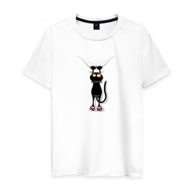 Мужская футболка хлопок с принтом Кот Повис в Екатеринбурге, 100% хлопок | прямой крой, круглый вырез горловины, длина до линии бедер, слегка спущенное плечо. | домашнее животное | животное | кот | котенок