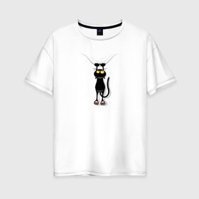 Женская футболка хлопок Oversize с принтом Кот Повис в Екатеринбурге, 100% хлопок | свободный крой, круглый ворот, спущенный рукав, длина до линии бедер
 | домашнее животное | животное | кот | котенок