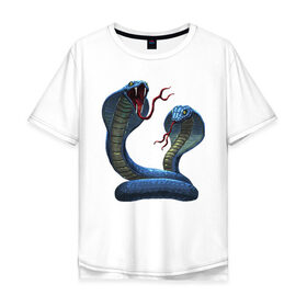 Мужская футболка хлопок Oversize с принтом Пара змей в Екатеринбурге, 100% хлопок | свободный крой, круглый ворот, “спинка” длиннее передней части | веселые животные | забавная змея | змеи | красивая змея | птичка | смешные животные