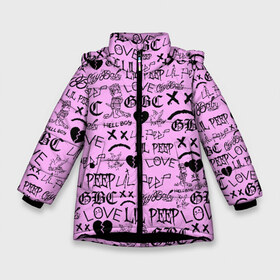 Зимняя куртка для девочек 3D с принтом LIL PEEP LOGOBOMBING в Екатеринбурге, ткань верха — 100% полиэстер; подклад — 100% полиэстер, утеплитель — 100% полиэстер. | длина ниже бедра, удлиненная спинка, воротник стойка и отстегивающийся капюшон. Есть боковые карманы с листочкой на кнопках, утяжки по низу изделия и внутренний карман на молнии. 

Предусмотрены светоотражающий принт на спинке, радужный светоотражающий элемент на пуллере молнии и на резинке для утяжки. | Тематика изображения на принте: awful things | hell boy | lil peep | lil prince | клауд | клауд рэп | лил пип | пееп. | пост эмо | реп | репер | рэп | рэпер | трэп | хип хоп | эмо трэп