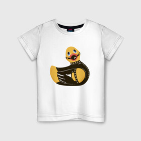 Детская футболка хлопок с принтом Уточка bdsm в Екатеринбурге, 100% хлопок | круглый вырез горловины, полуприлегающий силуэт, длина до линии бедер | кляп | кожа | латекс | птица | утка | уточка