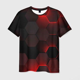 Мужская футболка 3D с принтом 3D плиты в Екатеринбурге, 100% полиэфир | прямой крой, круглый вырез горловины, длина до линии бедер | 3d | 3д | абстракция | квадраты | неон | плитки | плиты | свет | свечение | текстура