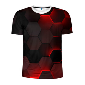 Мужская футболка 3D спортивная с принтом 3D плиты в Екатеринбурге, 100% полиэстер с улучшенными характеристиками | приталенный силуэт, круглая горловина, широкие плечи, сужается к линии бедра | 3d | 3д | абстракция | квадраты | неон | плитки | плиты | свет | свечение | текстура