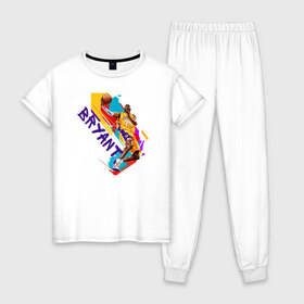 Женская пижама хлопок с принтом Kobe Bryant в Екатеринбурге, 100% хлопок | брюки и футболка прямого кроя, без карманов, на брюках мягкая резинка на поясе и по низу штанин | adidas | basketball | bryant | jordan | lakers | lebron | nba | nike | slam dunk | баскетбол