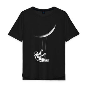 Мужская футболка хлопок Oversize с принтом Космонавт на луне в Екатеринбурге, 100% хлопок | свободный крой, круглый ворот, “спинка” длиннее передней части | galaxy | nasa | астронавт | в космосе | галактика | космонавт | космос | луна | на луне | наса