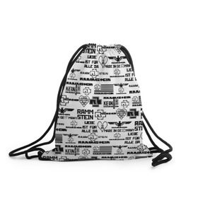 Рюкзак-мешок 3D с принтом RAMMSTEIN в Екатеринбурге, 100% полиэстер | плотность ткани — 200 г/м2, размер — 35 х 45 см; лямки — толстые шнурки, застежка на шнуровке, без карманов и подкладки | metallica | rammstein | rock | металл | музыка | раммштайн | рок