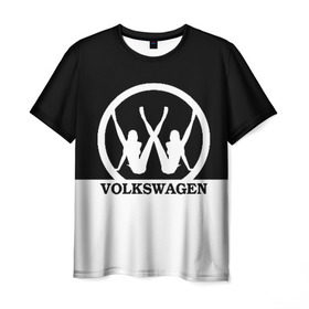 Мужская футболка 3D с принтом Volkswagen в Екатеринбурге, 100% полиэфир | прямой крой, круглый вырез горловины, длина до линии бедер | brand | car | german | girls | logo | silhouette | volkswagen | автомобиль | девушки | логотип | марка | немецкий | силуэт