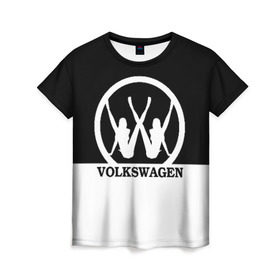 Женская футболка 3D с принтом Volkswagen в Екатеринбурге, 100% полиэфир ( синтетическое хлопкоподобное полотно) | прямой крой, круглый вырез горловины, длина до линии бедер | brand | car | german | girls | logo | silhouette | volkswagen | автомобиль | девушки | логотип | марка | немецкий | силуэт