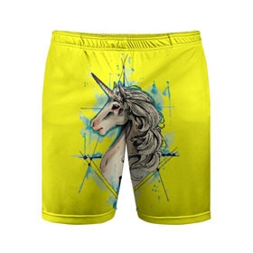 Мужские шорты спортивные с принтом Единорог Yellow Unicorn  в Екатеринбурге,  |  | unicorn | yellow unicorn | единорог | единорожки | животные | лошади