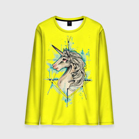 Мужской лонгслив 3D с принтом Единорог Yellow Unicorn в Екатеринбурге, 100% полиэстер | длинные рукава, круглый вырез горловины, полуприлегающий силуэт | unicorn | yellow unicorn | единорог | единорожки | животные | лошади
