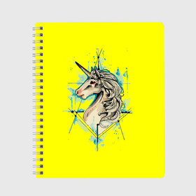 Тетрадь с принтом Единорог Yellow Unicorn в Екатеринбурге, 100% бумага | 48 листов, плотность листов — 60 г/м2, плотность картонной обложки — 250 г/м2. Листы скреплены сбоку удобной пружинной спиралью. Уголки страниц и обложки скругленные. Цвет линий — светло-серый
 | unicorn | yellow unicorn | единорог | единорожки | животные | лошади