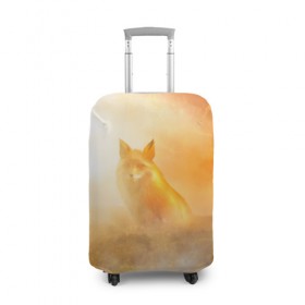 Чехол для чемодана 3D с принтом Лисичка в тумане в Екатеринбурге, 86% полиэфир, 14% спандекс | двустороннее нанесение принта, прорези для ручек и колес | animals | forest | fox | арт | животное | лес | лиса | лисичка | облака | рисунок | рыжая лиса | туман