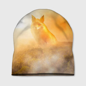 Шапка 3D с принтом Лисичка в тумане в Екатеринбурге, 100% полиэстер | универсальный размер, печать по всей поверхности изделия | Тематика изображения на принте: animals | forest | fox | арт | животное | лес | лиса | лисичка | облака | рисунок | рыжая лиса | туман