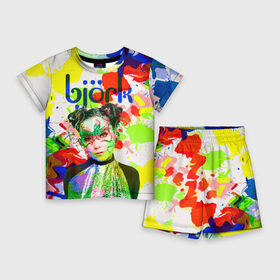 Детский костюм с шортами 3D с принтом Bjork в Екатеринбурге,  |  | art pop | avant garde | biork | bjork | electronica | experimental | авантгард | арт поп | бьёрк | бьйорк | бьорк | вокал | краски | радуга | цвета | электронтка