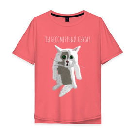Мужская футболка хлопок Oversize с принтом Кот Гопник в Екатеринбурге, 100% хлопок | свободный крой, круглый ворот, “спинка” длиннее передней части | cat | гопник | злой кот | интернет приколы | кот | котик | кошак | мем | мемы | надпись | рисунок