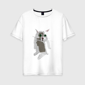 Женская футболка хлопок Oversize с принтом Кот Гопник в Екатеринбурге, 100% хлопок | свободный крой, круглый ворот, спущенный рукав, длина до линии бедер
 | cat | гопник | злой кот | интернет приколы | кот | котик | кошак | мем | мемы | надпись | рисунок