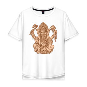 Мужская футболка хлопок Oversize с принтом Ганеш в Екатеринбурге, 100% хлопок | свободный крой, круглый ворот, “спинка” длиннее передней части | Тематика изображения на принте: бог. индуизм | буддизм | ганеш | ганеша | индия | кришна | мифология | оберег | ом | слон | талисман