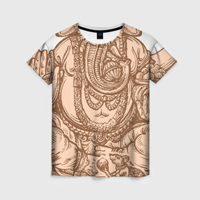 Женская футболка 3D с принтом Ганеш в Екатеринбурге, 100% полиэфир ( синтетическое хлопкоподобное полотно) | прямой крой, круглый вырез горловины, длина до линии бедер | бог. индуизм | буддизм | ганеш | ганеша | индия | кришна | мифология | оберег | ом | слон | талисман