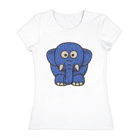 Женская футболка хлопок с принтом Голубой слоник в Екатеринбурге, 100% хлопок | прямой крой, круглый вырез горловины, длина до линии бедер, слегка спущенное плечо | Тематика изображения на принте: животные | мамонт | маугли | персонаж | природа | слон | слоник