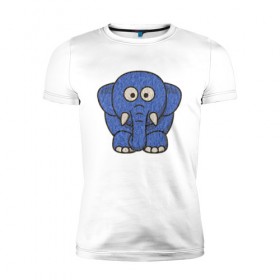 Мужская футболка премиум с принтом Голубой слоник в Екатеринбурге, 92% хлопок, 8% лайкра | приталенный силуэт, круглый вырез ворота, длина до линии бедра, короткий рукав | Тематика изображения на принте: животные | мамонт | маугли | персонаж | природа | слон | слоник