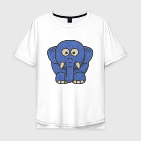 Футболка хлопок Оверсайз с принтом Голубой слоник в Екатеринбурге, 100% хлопок | свободный крой, круглый ворот, “спинка” длиннее передней части | Тематика изображения на принте: животные | мамонт | маугли | персонаж | природа | слон | слоник