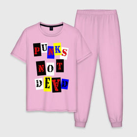 Мужская пижама хлопок с принтом Punks not dead в Екатеринбурге, 100% хлопок | брюки и футболка прямого кроя, без карманов, на брюках мягкая резинка на поясе и по низу штанин
 | punks | панки | хой