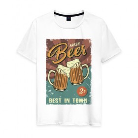 Мужская футболка хлопок с принтом Fresh beer в Екатеринбурге, 100% хлопок | прямой крой, круглый вырез горловины, длина до линии бедер, слегка спущенное плечо. | beer | drink | напиток | подарок