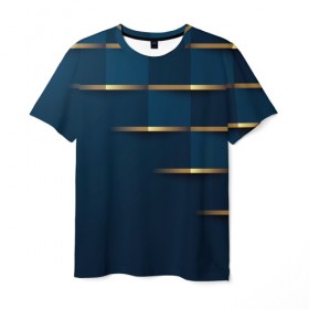 Мужская футболка 3D с принтом Абстракция в Екатеринбурге, 100% полиэфир | прямой крой, круглый вырез горловины, длина до линии бедер | абстракция | золото | золотые вставки | квадраты | кубики | кубы | линии | текстура