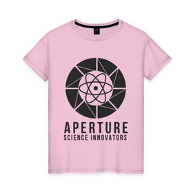 Женская футболка хлопок с принтом APERTURE lab. в Екатеринбурге, 100% хлопок | прямой крой, круглый вырез горловины, длина до линии бедер, слегка спущенное плечо | aperture | aperture science innovators | game | portal | portal 2