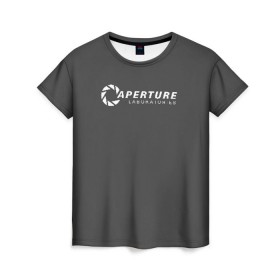 Женская футболка 3D с принтом APERTURE lab. в Екатеринбурге, 100% полиэфир ( синтетическое хлопкоподобное полотно) | прямой крой, круглый вырез горловины, длина до линии бедер | aperture | aperture science innovators | game | portal | portal 2