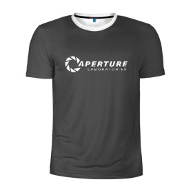 Мужская футболка 3D спортивная с принтом APERTURE lab. в Екатеринбурге, 100% полиэстер с улучшенными характеристиками | приталенный силуэт, круглая горловина, широкие плечи, сужается к линии бедра | Тематика изображения на принте: aperture | aperture science innovators | game | portal | portal 2