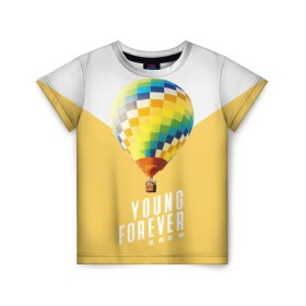 Детская футболка 3D с принтом BTS Young Forever в Екатеринбурге, 100% гипоаллергенный полиэфир | прямой крой, круглый вырез горловины, длина до линии бедер, чуть спущенное плечо, ткань немного тянется | balloon | bangtan boys | beyond the scene | boyband | boys | bts | chin | chonguk | edm | emblem | hip hop | jimin | jj hope | k pop | logo | rb | rm | shuga | south korean | wee | бойбенд | ви | воздушный шар | джей хоуп | логотип | мальчики | сюга