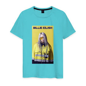 Мужская футболка хлопок с принтом Билли Айлиш в Екатеринбурге, 100% хлопок | прямой крой, круглый вырез горловины, длина до линии бедер, слегка спущенное плечо. | billie eilish | билли айлиш | лицо | очки | текст