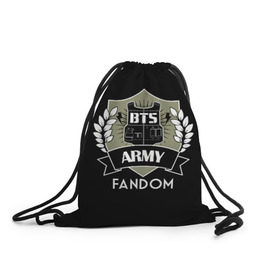 Рюкзак-мешок 3D с принтом BTS Army Fandom в Екатеринбурге, 100% полиэстер | плотность ткани — 200 г/м2, размер — 35 х 45 см; лямки — толстые шнурки, застежка на шнуровке, без карманов и подкладки | army | bangtan boys | beyond the scene | boys | bts | chin | edm | emblem | fandom | fans | hieroglyphs | hip hop | jimin | k pop | logo | rainbow | rb | rm | south korean | армия | бойбенд | ви | джей хоуп | иероглифы | логотип | мальчики | радуга 