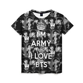 Женская футболка 3D с принтом I am army and I lover BTS в Екатеринбурге, 100% полиэфир ( синтетическое хлопкоподобное полотно) | прямой крой, круглый вырез горловины, длина до линии бедер | bangtan boys | beyond the scene | boyband | boys | bts | chin | chonguk | collage | crown | edm | flowers | hip hop | jimin | jj hope | k pop | photo | r  b | rm | south korean | suga | wee | бойбенд | ви | джей хоуп | коллаж | корона | мальчики | с