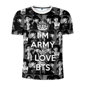 Мужская футболка 3D спортивная с принтом I am army and I lover BTS в Екатеринбурге, 100% полиэстер с улучшенными характеристиками | приталенный силуэт, круглая горловина, широкие плечи, сужается к линии бедра | bangtan boys | beyond the scene | boyband | boys | bts | chin | chonguk | collage | crown | edm | flowers | hip hop | jimin | jj hope | k pop | photo | r  b | rm | south korean | suga | wee | бойбенд | ви | джей хоуп | коллаж | корона | мальчики | с