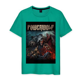 Мужская футболка хлопок с принтом Powerwolf в Екатеринбурге, 100% хлопок | прямой крой, круглый вырез горловины, длина до линии бедер, слегка спущенное плечо. | 
