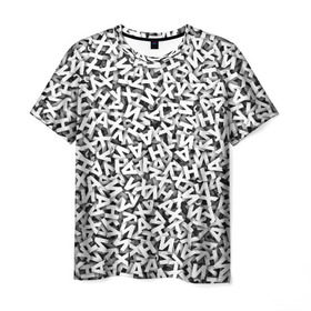 Мужская футболка 3D с принтом буквы ЙУХАН в Екатеринбурге, 100% полиэфир | прямой крой, круглый вырез горловины, длина до линии бедер | алфавит | белый | буквы | паттрен | слово | узор