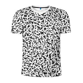 Мужская футболка 3D спортивная с принтом буквы ЙУХАН в Екатеринбурге, 100% полиэстер с улучшенными характеристиками | приталенный силуэт, круглая горловина, широкие плечи, сужается к линии бедра | алфавит | белый | буквы | паттрен | слово | узор