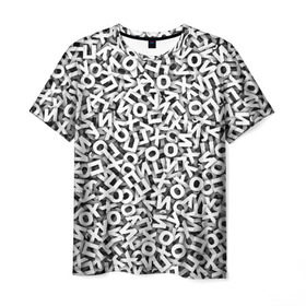 Мужская футболка 3D с принтом буквы ЙУХОП в Екатеринбурге, 100% полиэфир | прямой крой, круглый вырез горловины, длина до линии бедер | алфавит | белый | буквы | паттрен | слово | узор