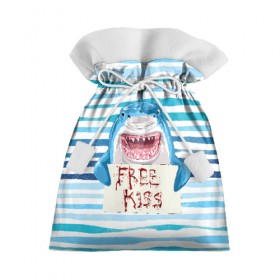 Подарочный 3D мешок с принтом Free Kiss в Екатеринбурге, 100% полиэстер | Размер: 29*39 см | free kiss | акула | бесплатные поцелуи | вода | кровь | море | объявление | острые зубы | поцелуй | рыба | табличка | хищник