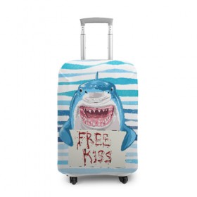 Чехол для чемодана 3D с принтом Free Kiss в Екатеринбурге, 86% полиэфир, 14% спандекс | двустороннее нанесение принта, прорези для ручек и колес | free kiss | акула | бесплатные поцелуи | вода | кровь | море | объявление | острые зубы | поцелуй | рыба | табличка | хищник
