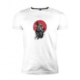 Мужская футболка премиум с принтом Самурай в Екатеринбурге, 92% хлопок, 8% лайкра | приталенный силуэт, круглый вырез ворота, длина до линии бедра, короткий рукав | катана | самурай | япония