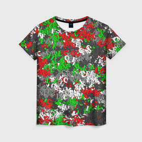 Женская футболка 3D с принтом Камуфляж с буквами FCLM в Екатеринбурге, 100% полиэфир ( синтетическое хлопкоподобное полотно) | прямой крой, круглый вырез горловины, длина до линии бедер | зеленый | клуб | красно зеленый | красный | локо | локомотив | москва | паттерн