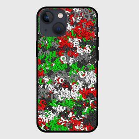 Чехол для iPhone 13 mini с принтом Камуфляж с буквами FCLM в Екатеринбурге,  |  | зеленый | клуб | красно зеленый | красный | локо | локомотив | москва | паттерн